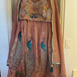 Embroidered Pink and Blue Lehenga